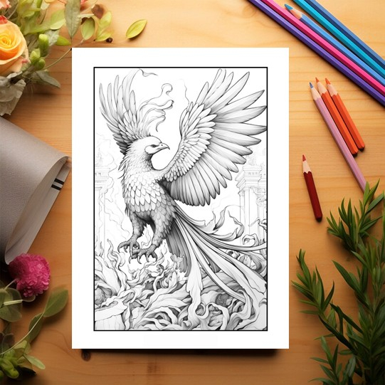 Carte de colorat, 50 de ilustratii, Pasari Phoenix, 106 pagini [3]
