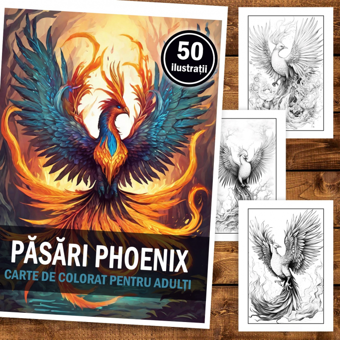 Carte de colorat, 50 de ilustratii, Pasari Phoenix, 106 pagini [2]