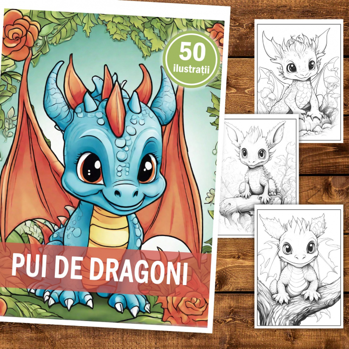 Carte de colorat, 50 de ilustratii, Pui de Dragoni, 106 pagini [2]