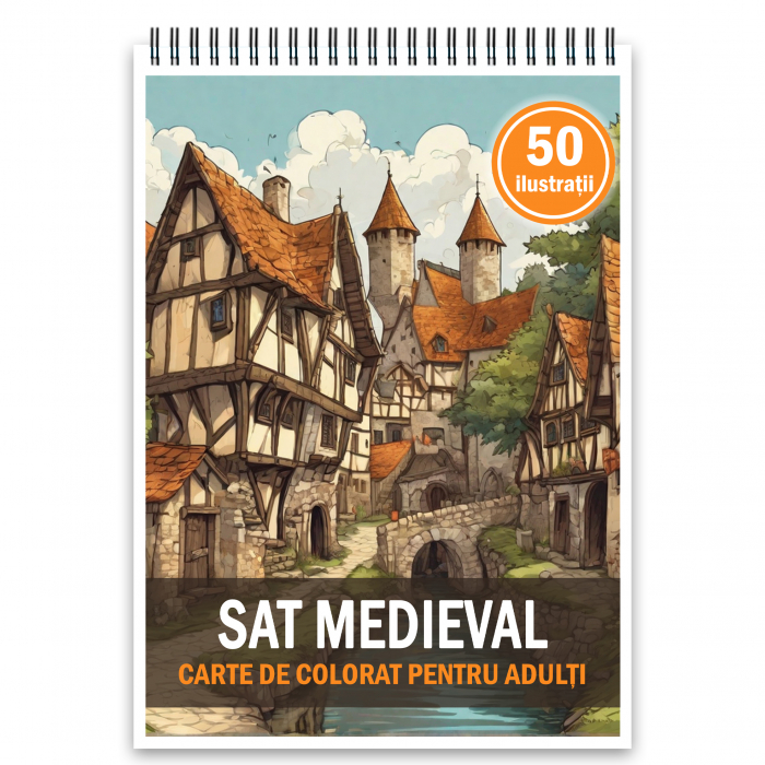 Carte de colorat, 50 de ilustratii, Sat Medieval, 106 pagini [1]