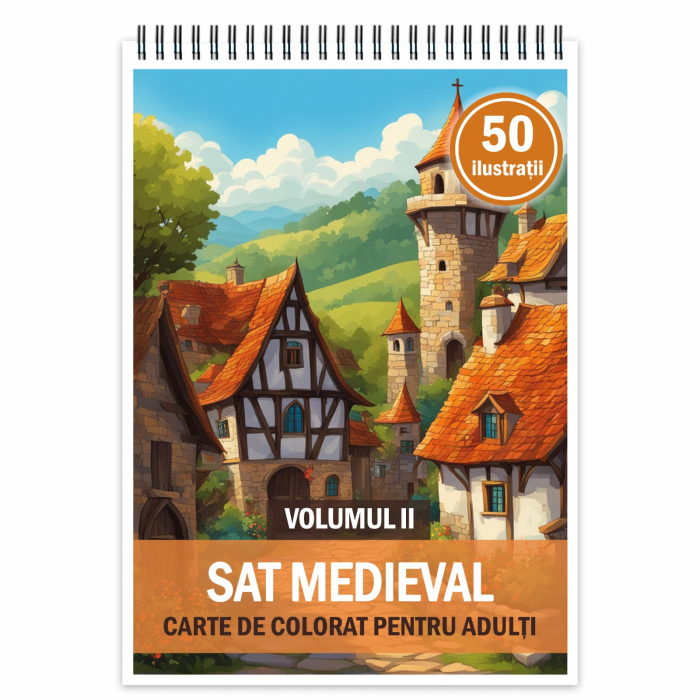 Carte de colorat, 50 de ilustratii, Sat Medieval - Volumul II, 106 pagini [1]