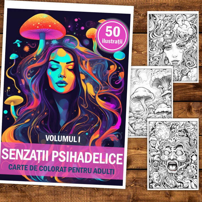 Carte de colorat, 50 de ilustratii, Senzatii Psihedelice - Volumul I, 106 pagini [2]