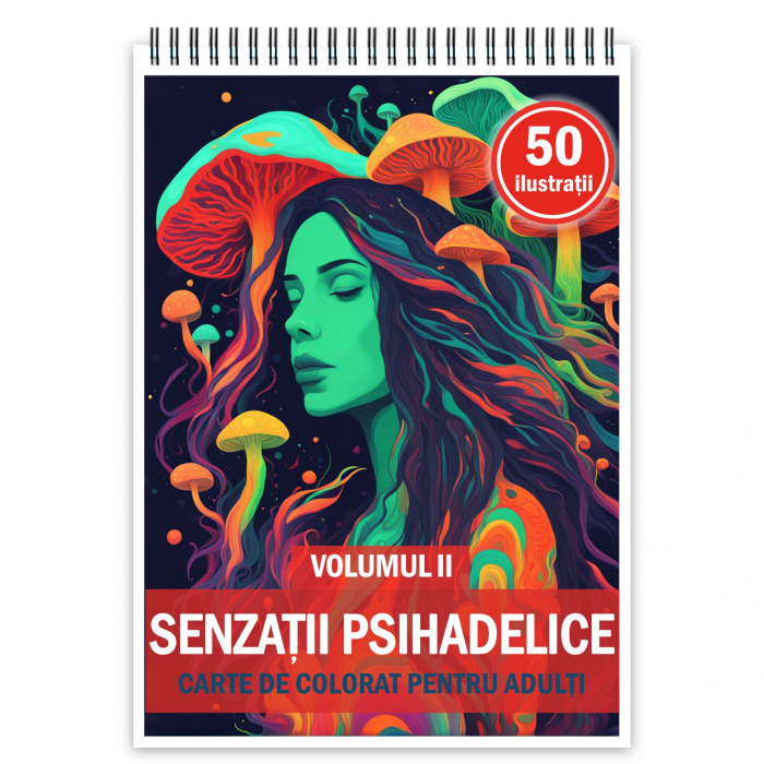 Carte de colorat, 50 de ilustratii, Senzatii Psihedelice - Volumul II, 106 pagini [1]