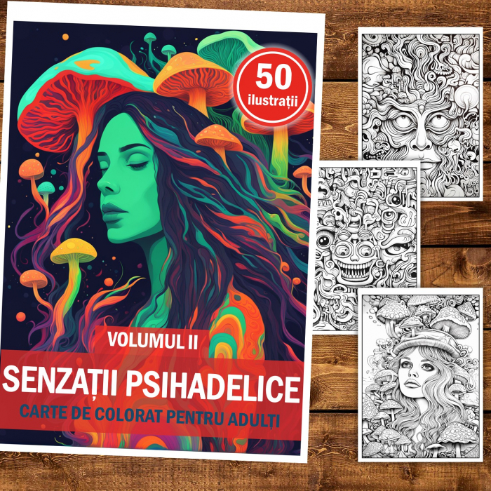 Carte de colorat, 50 de ilustratii, Senzatii Psihedelice - Volumul II, 106 pagini [2]