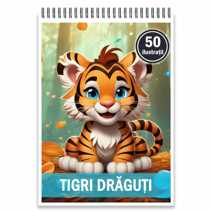 Carte de colorat, 50 de ilustratii, Tigri draguti, 106 pagini [1]