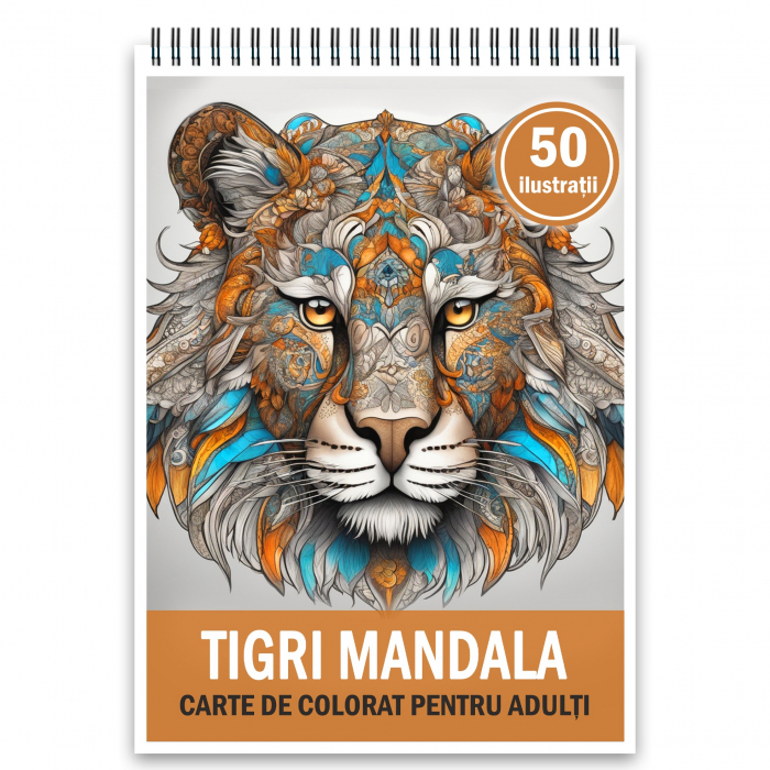 Carte de colorat, 50 de ilustratii, Tigrii Mandala, 106 pagini [2]
