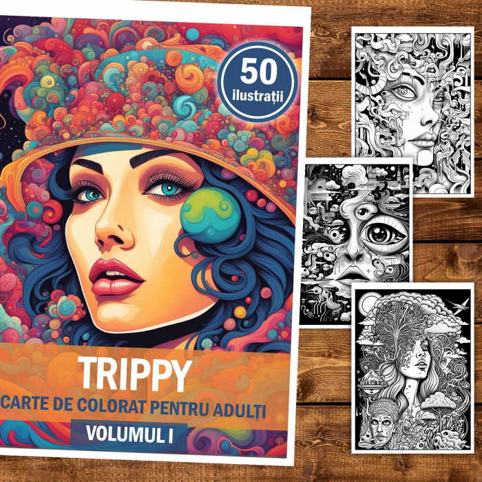 Carte de colorat, 50 de ilustratii, Trippy - Volumul I, 106 pagini [2]