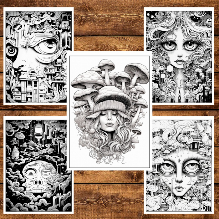 Carte de colorat, 50 de ilustratii, Trippy - Volumul I, 106 pagini [4]