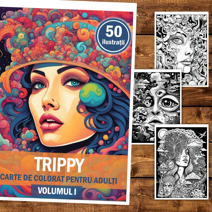 Carte de colorat, 50 de ilustratii, Trippy - Volumul I, 106 pagini [2]