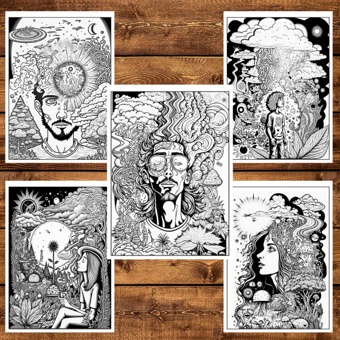 Carte de colorat, 50 de ilustratii, Trippy - Volumul I, 106 pagini [6]