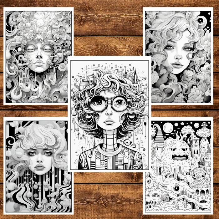 Carte de colorat, 50 de ilustratii, Trippy - Volumul I, 106 pagini [5]