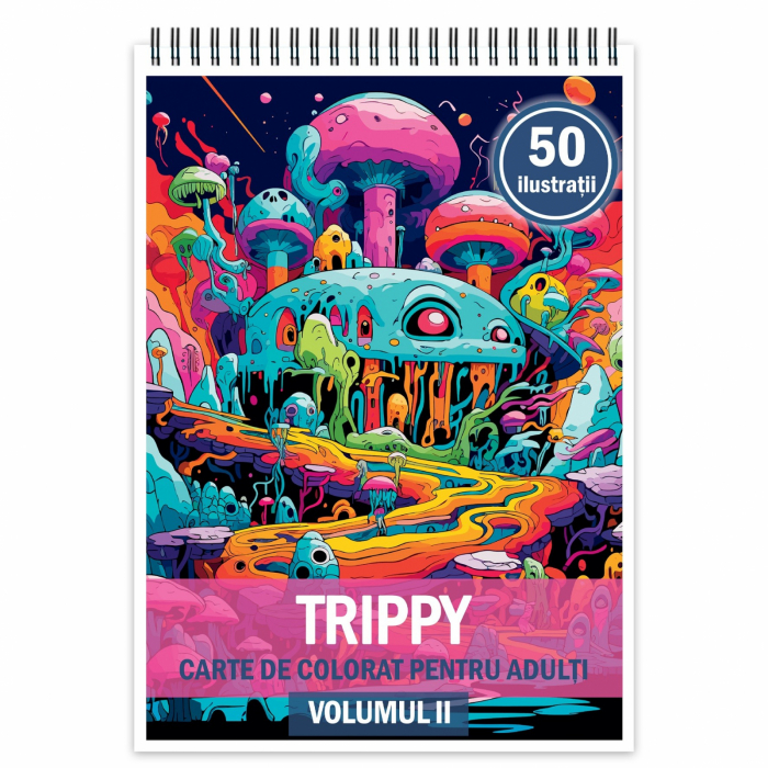 Carte de colorat, 50 de ilustratii, Trippy - Volumul II, 106 pagini [1]