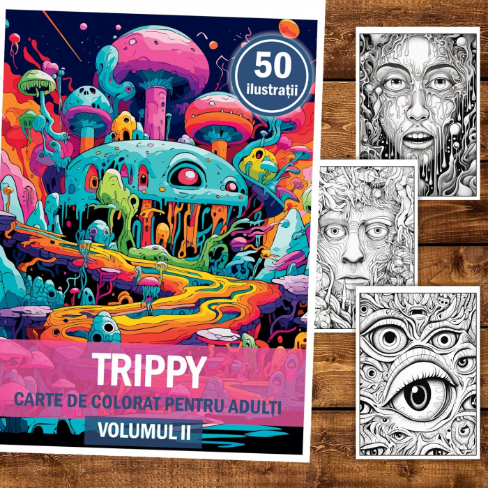 Carte de colorat, 50 de ilustratii, Trippy - Volumul II, 106 pagini [2]