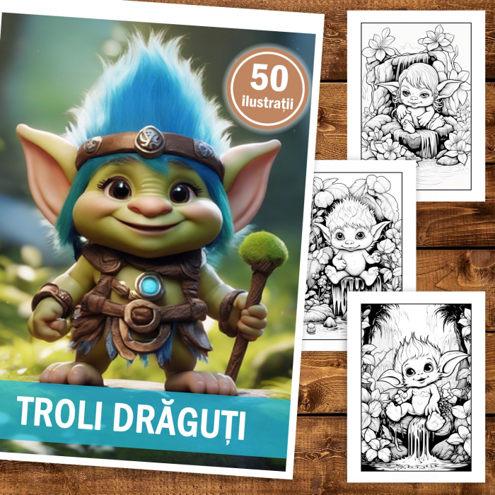 Carte de colorat, 50 de ilustratii, Troli draguti, 106 pagini [2]