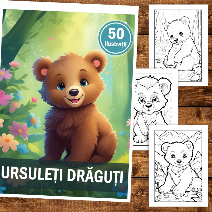 Carte de colorat, 50 de ilustratii, Ursuleti draguti, 106 pagini [2]