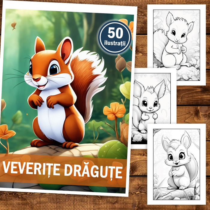 Carte de colorat, 50 de ilustratii, Veverite dragute, 106 pagini [2]