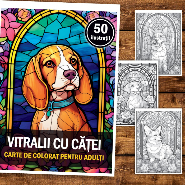 Carte de colorat, 50 de ilustratii, Vitralii cu Catei, 106 pagini [2]