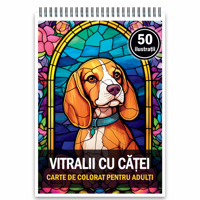 Carte de colorat, 50 de ilustratii, Vitralii cu Catei, 106 pagini [1]