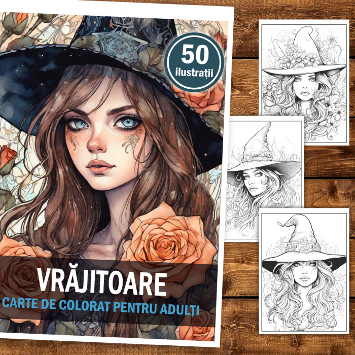 Carte de colorat, 50 de ilustratii, Vrajitoare, 106 pagini [2]