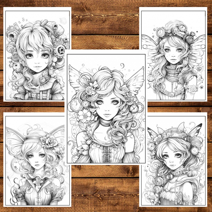 Carte de colorat, 50 de ilustratii, Zane Steampunk, 106 pagini [5]