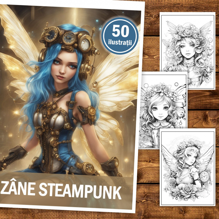 Carte de colorat, 50 de ilustratii, Zane Steampunk, 106 pagini [2]