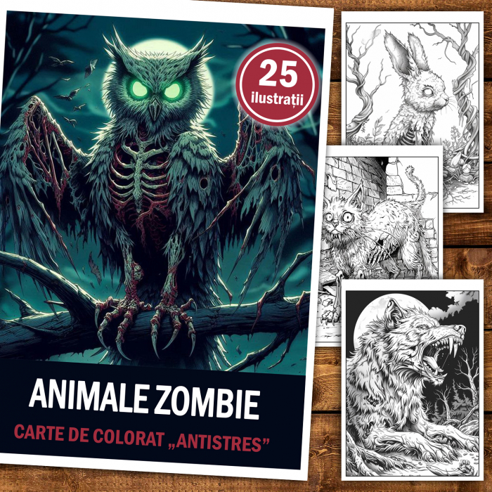 Carte de colorat antistres , 25 de ilustratii Animale Zombie, 56 pagini [2]