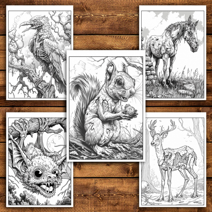 Carte de colorat antistres , 25 de ilustratii Animale Zombie, 56 pagini [4]