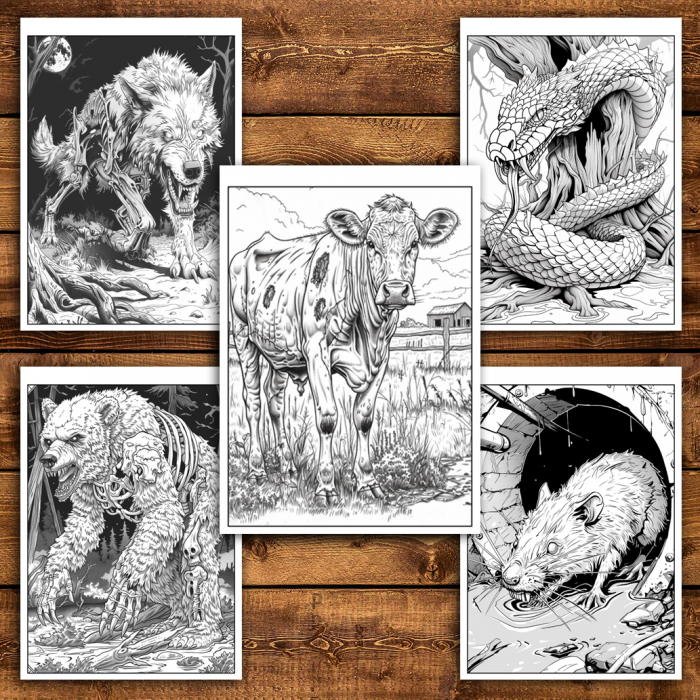 Carte de colorat antistres , 25 de ilustratii Animale Zombie, 56 pagini [5]