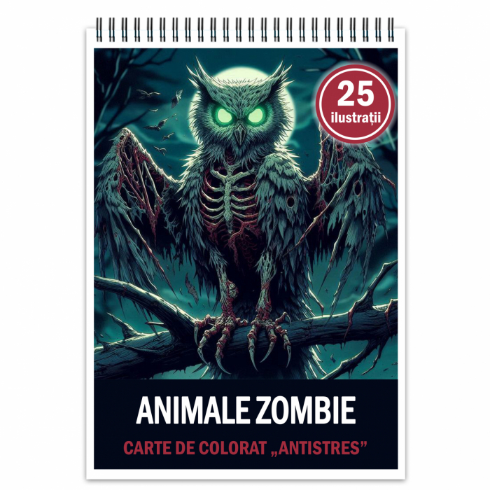Carte de colorat antistres , 25 de ilustratii Animale Zombie, 56 pagini [1]