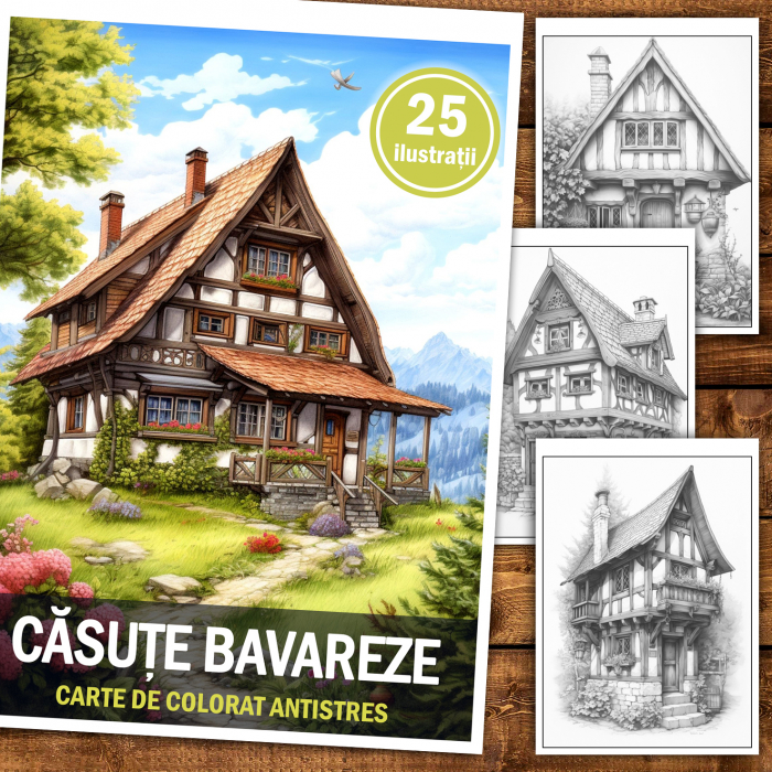 Carte de colorat antistres , 25 de ilustratii Casute Bavareze, 56 pagini [2]