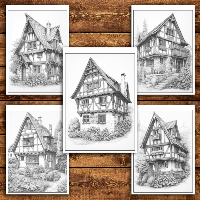 Carte de colorat antistres , 25 de ilustratii Casute Bavareze, 56 pagini [5]