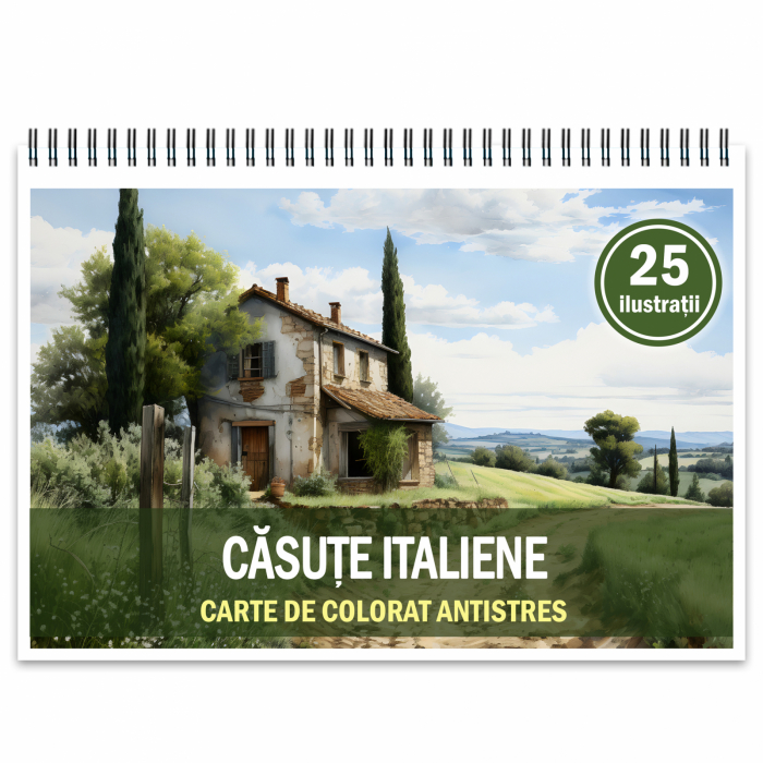 Carte de colorat antistres , 25 de ilustratii Casute Italiene, 56 pagini [1]