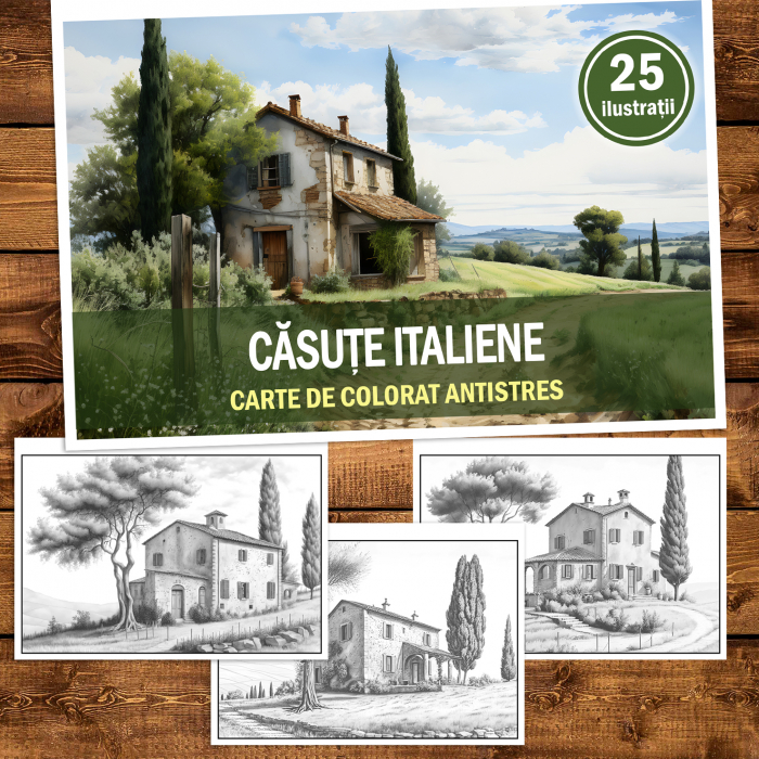 Carte de colorat antistres , 25 de ilustratii Casute Italiene, 56 pagini [2]