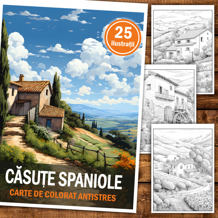 Carte de colorat antistres , 25 de ilustratii Casute Spaniole, 56 pagini [2]