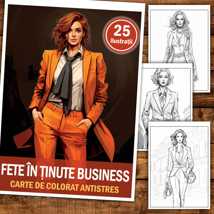 Carte de colorat antistres , 25 de ilustratii Fete in tinute business, 56 pagini [2]