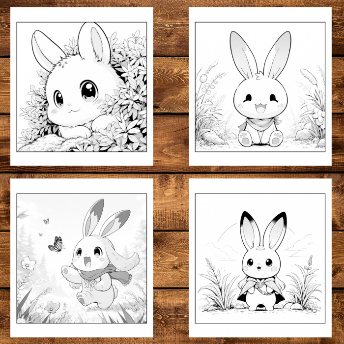 Carte de colorat antistres , 25 de ilustratii Iepurasi Kawaii, 56 pagini [3]