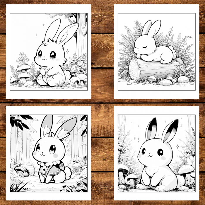 Carte de colorat antistres , 25 de ilustratii Iepurasi Kawaii, 56 pagini [4]