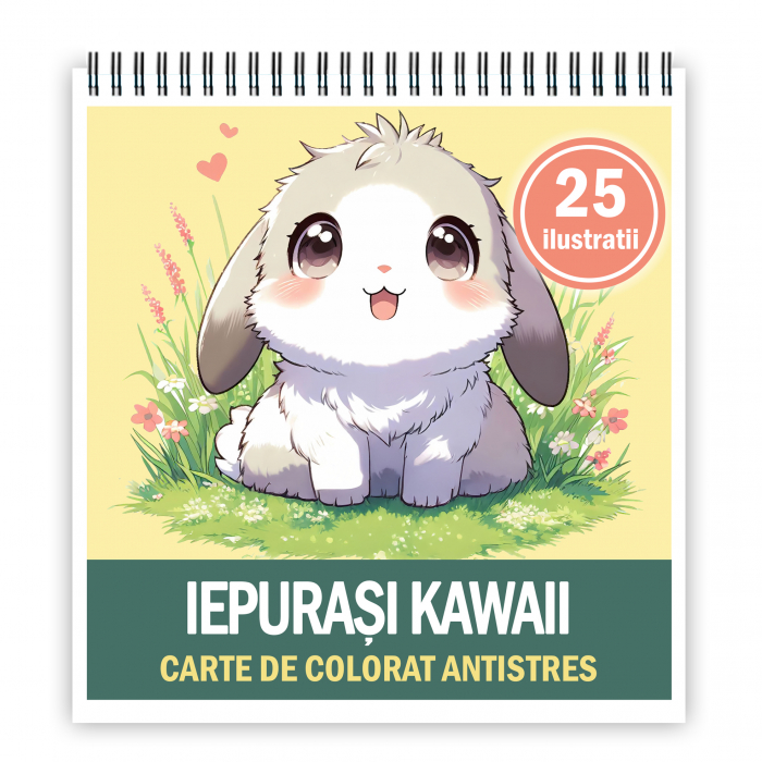 Carte de colorat antistres , 25 de ilustratii Iepurasi Kawaii, 56 pagini [1]