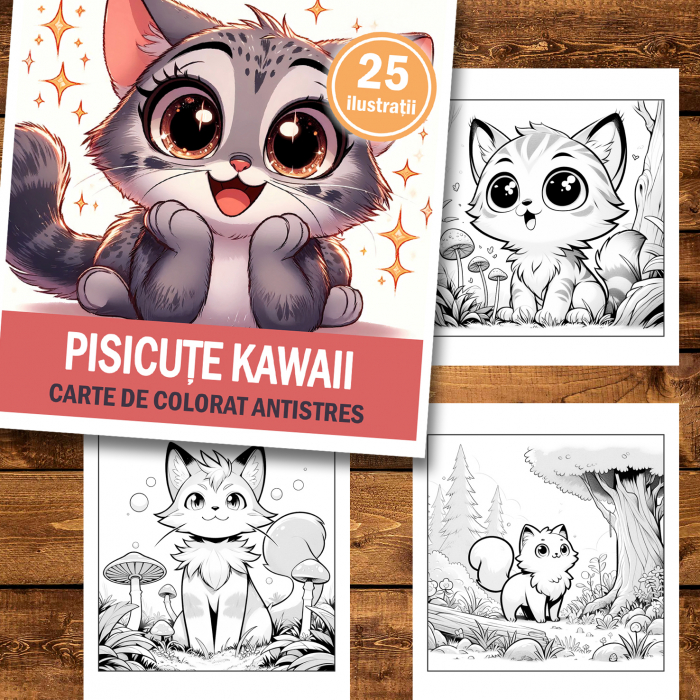 Carte de colorat antistres , 25 de ilustratii Pisicute Kawaii, 56 pagini [2]