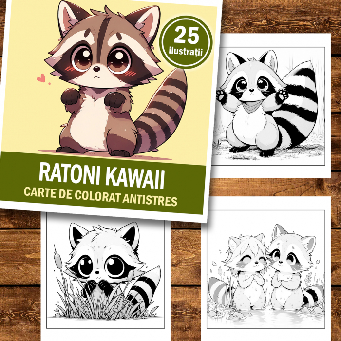 Carte de colorat antistres , 25 de ilustratii Ratoni Kawaii, 56 pagini [2]