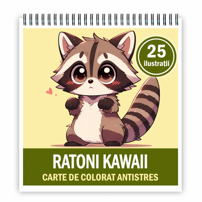 Carte de colorat antistres , 25 de ilustratii Ratoni Kawaii, 56 pagini [1]
