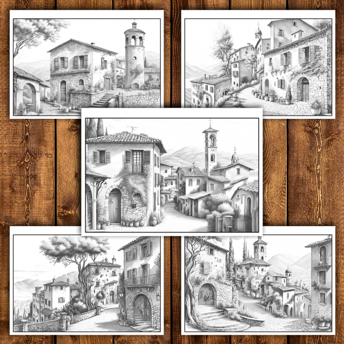 Carte de colorat antistres , 25 de ilustratii Sate Italiene, 56 pagini [4]