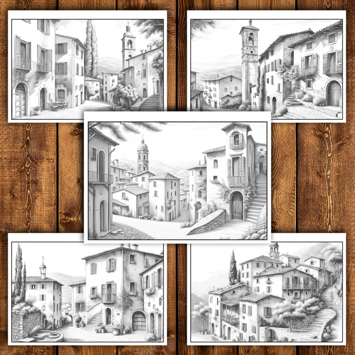 Carte de colorat antistres , 25 de ilustratii Sate Italiene, 56 pagini [3]