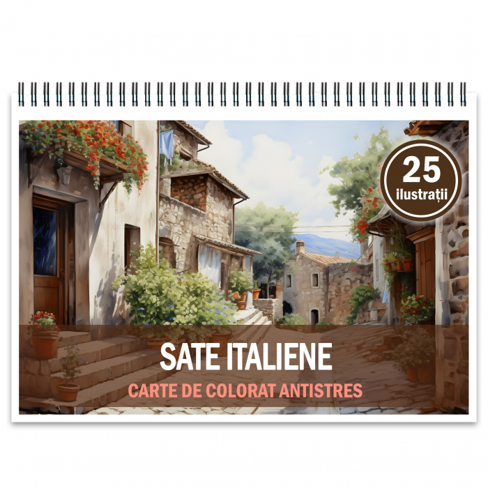 Carte de colorat antistres , 25 de ilustratii Sate Italiene, 56 pagini [1]