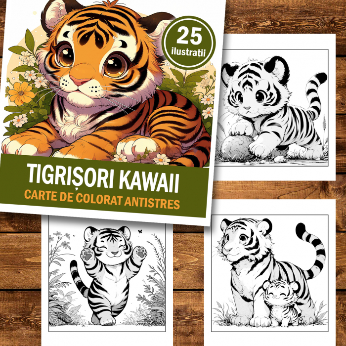 Carte de colorat antistres , 25 de ilustratii Tigrisori Kawaii, 56 pagini [2]