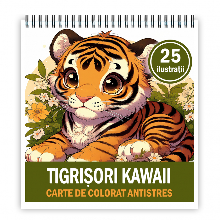 Carte de colorat antistres , 25 de ilustratii Tigrisori Kawaii, 56 pagini [1]