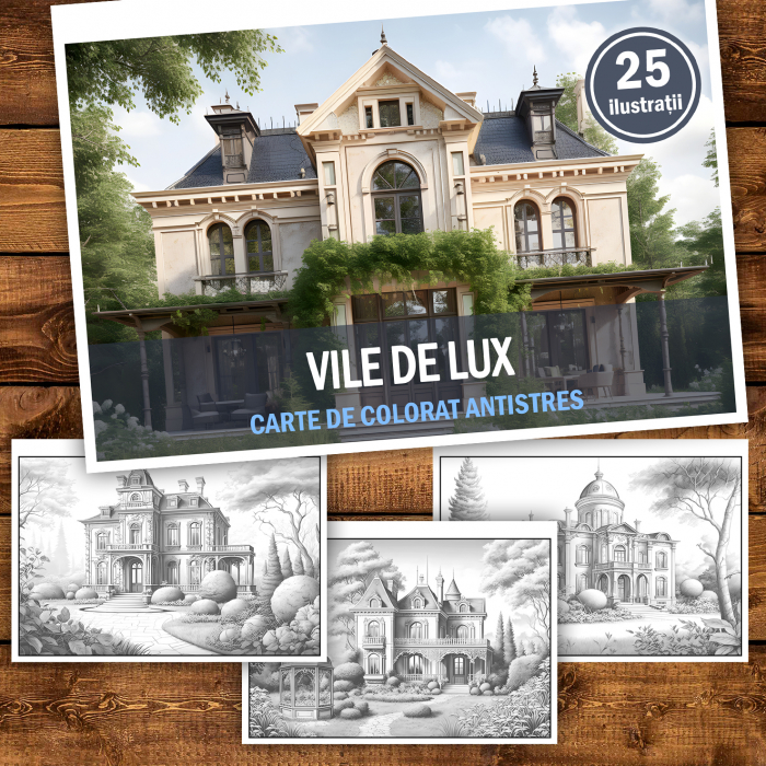 Carte de colorat antistres , 25 de ilustratii Vile de lux, 56 pagini [2]