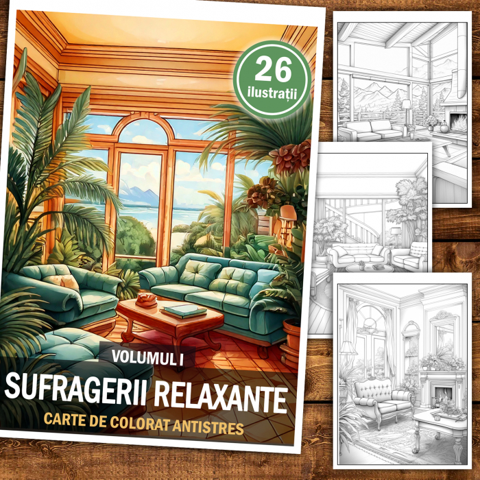 Carte de colorat antistres , 26 de ilustratii Sufragerii relaxante - Volumul I, 58 pagini [2]