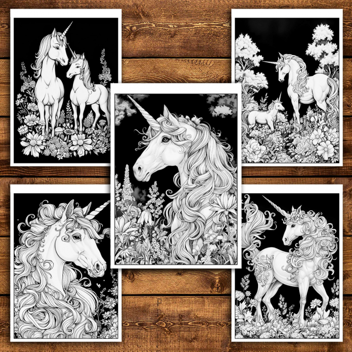 Carte de colorat antistres , 29 de ilustratii Unicorni pe cerul noptii, 64 pagini [5]