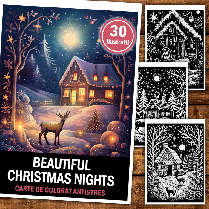 Carte de colorat antistres , 30 de ilustratii Beautiful Christmas Nights, 66 pagini [2]